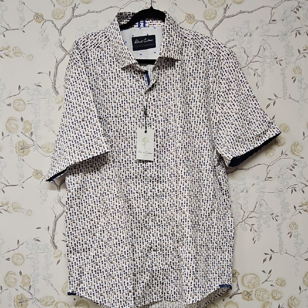 ROBERT GRAHAM Men's Casual White and Navy Shirt 4x